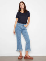 Charlie B Cropped Jeans with Fringed Hem - Blue Jean