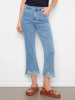 Charlie B Cropped Jeans with Fringed Hem - Blue Jean