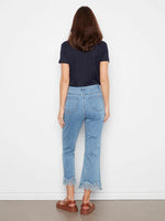 Charlie B Cropped Jeans with Fringed Hem - Blue Jean
