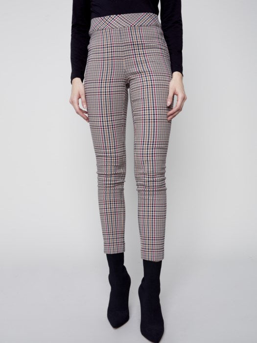 Charlie B Pull-On Plaid Ankle Pant - Port