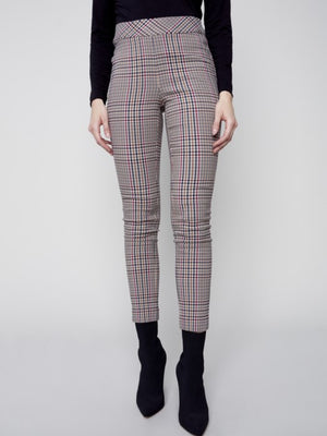 Charlie B Pull-On Plaid Ankle Pant - Port
