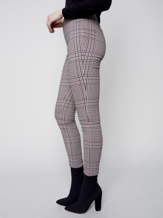 Charlie B Pull-On Plaid Ankle Pant - Port
