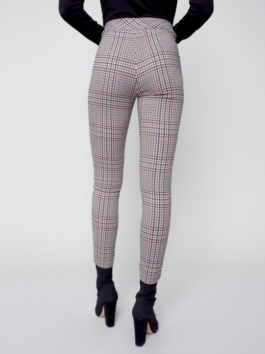 Charlie B Pull-On Plaid Ankle Pant - Port