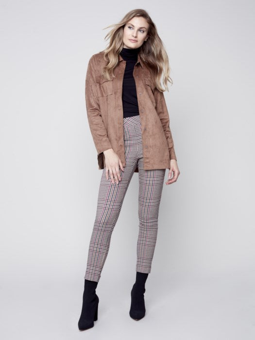 Charlie B Pull-On Plaid Ankle Pant - Port
