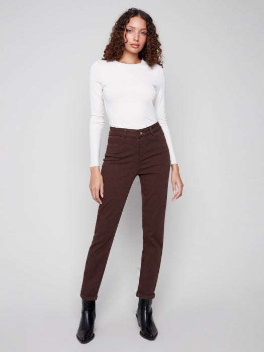 Charlie B Cuffed Hem Twill Jean - Mocha