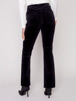 Charlie B Bootcut Corduroy Pants with Asymmetrical Fringed Hem - Black