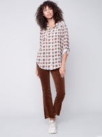 Charlie B Bootcut Corduroy Pants with Asymmetrical Fringed Hem - Truffle