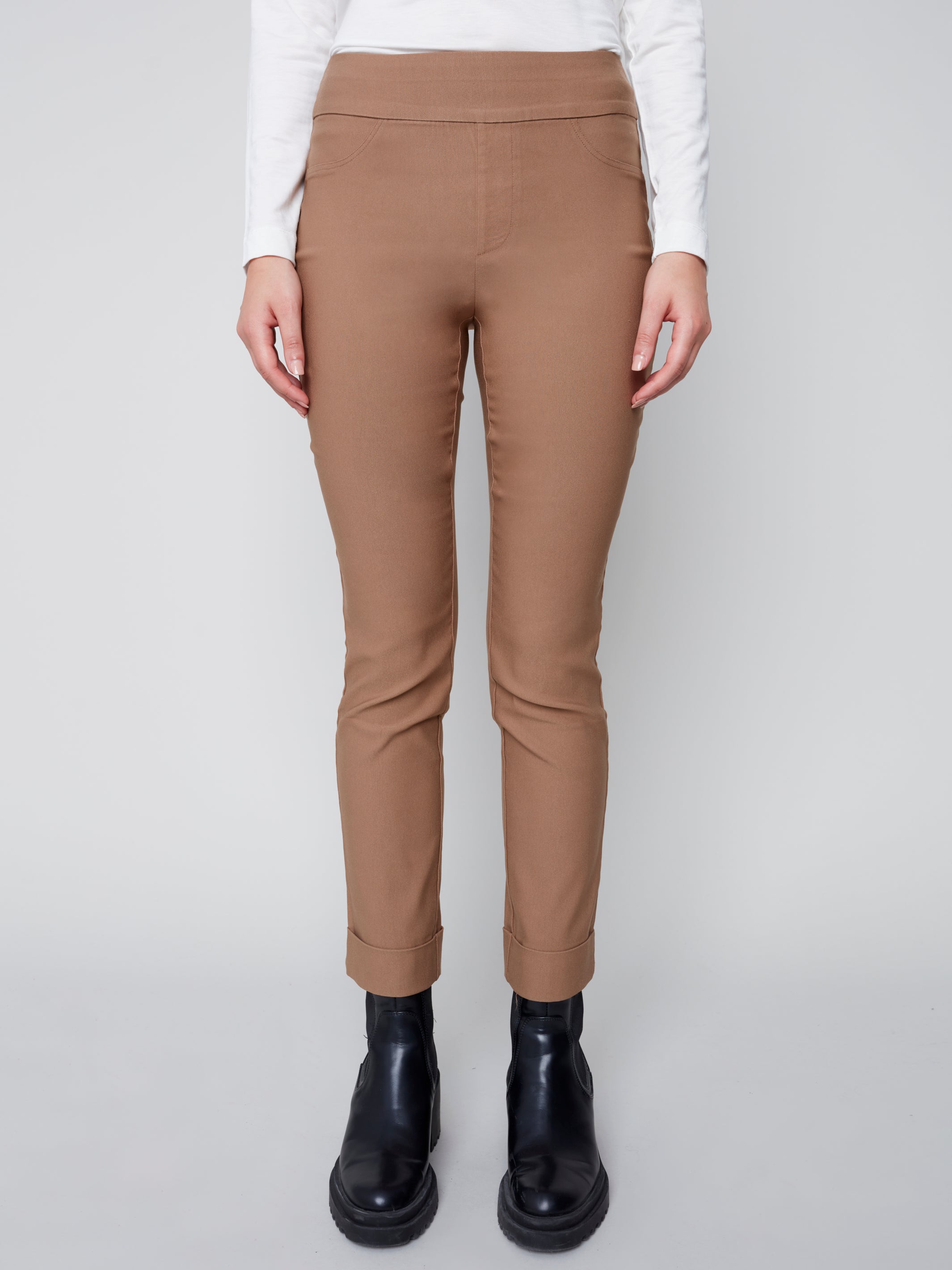 Charlie B Smooth Stretch Bengaline Pull-on Cuff Pant - Truffle
