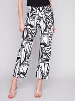 Charlie B Breeze Print Linen Capri with Patch Pockets