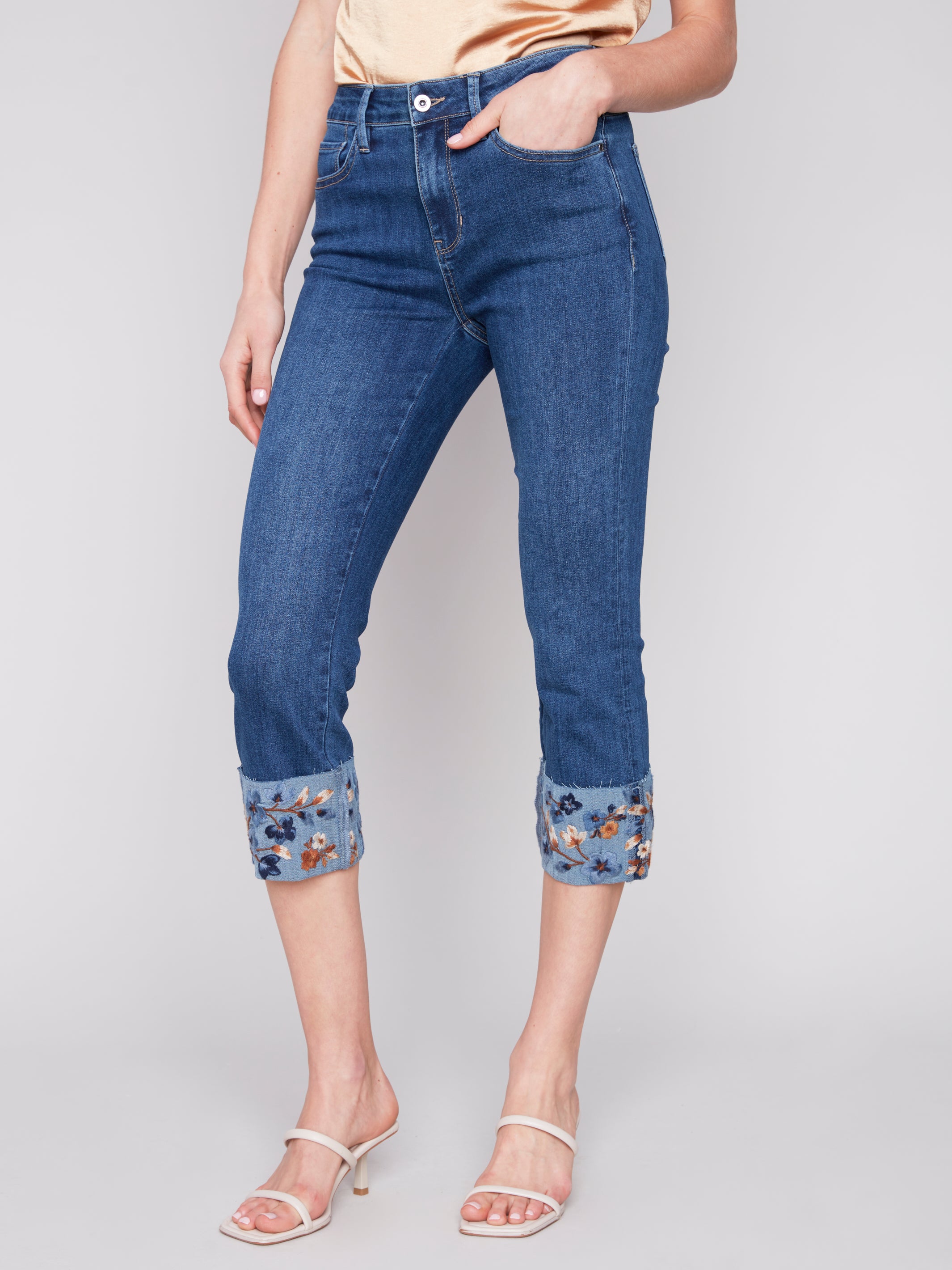 Charlie B Embroidered Ankle Jeans with Cuff