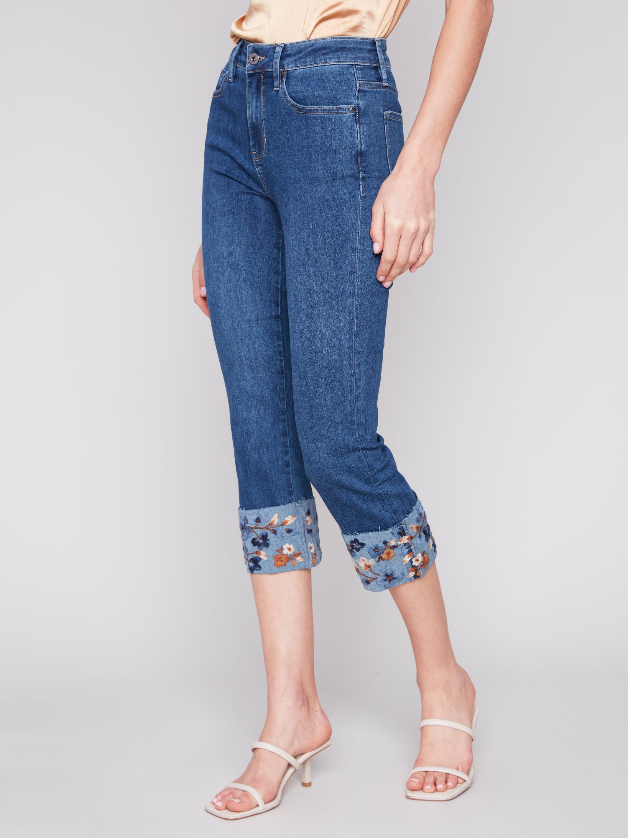 Charlie B Embroidered Ankle Jeans with Cuff