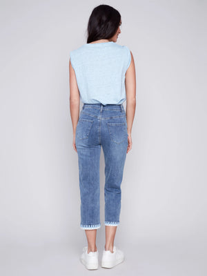 Charlie B Stitch Hem Straight Leg Ankle Jean