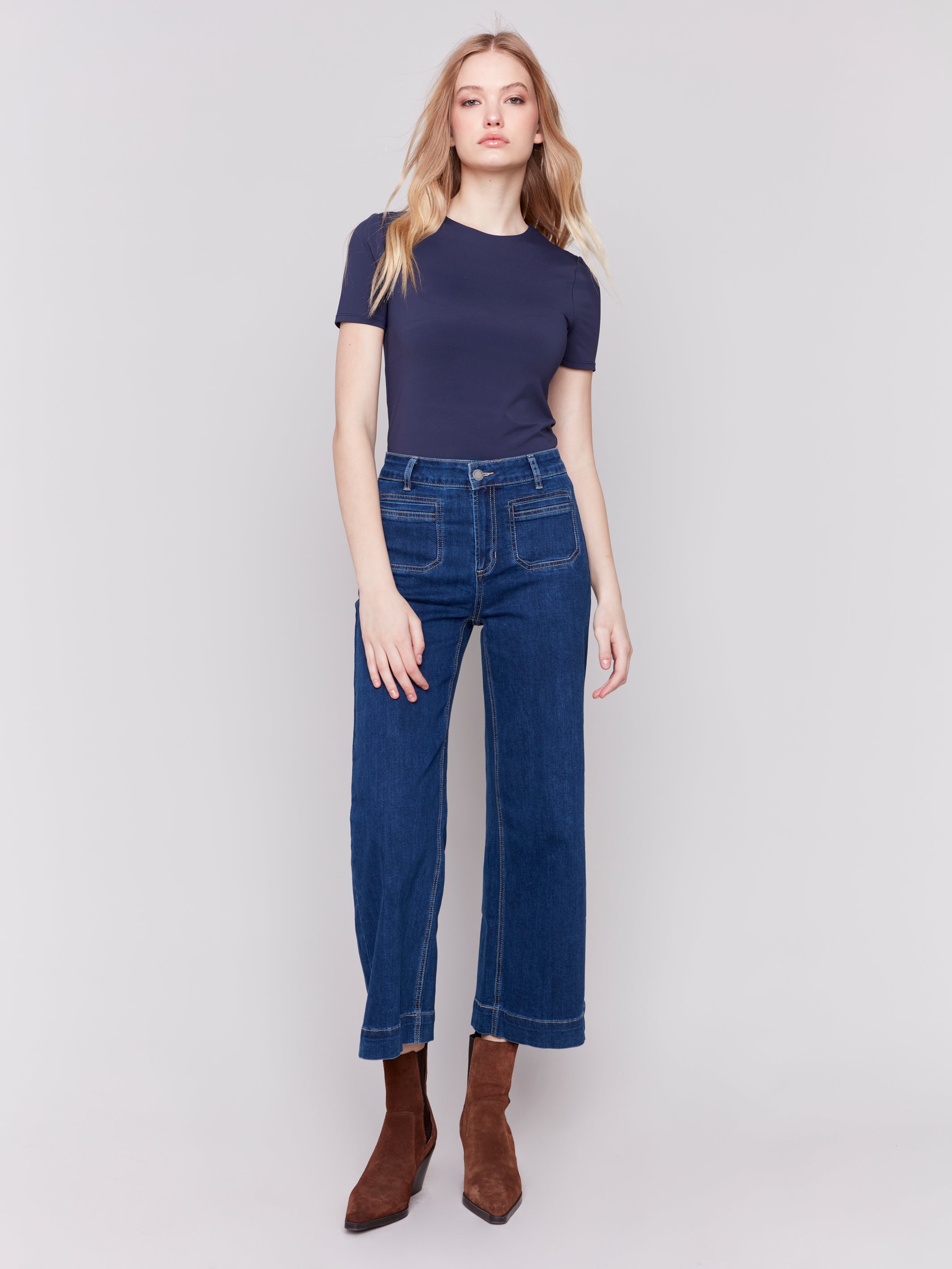 Charlie B Crop Flare Jean with Front Patch Pocket