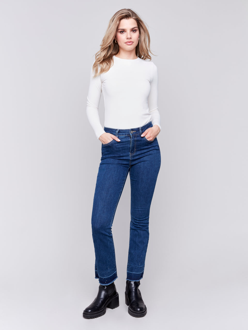 Charlie B Ombre Denim Flare Pant with Rhinestone Detail