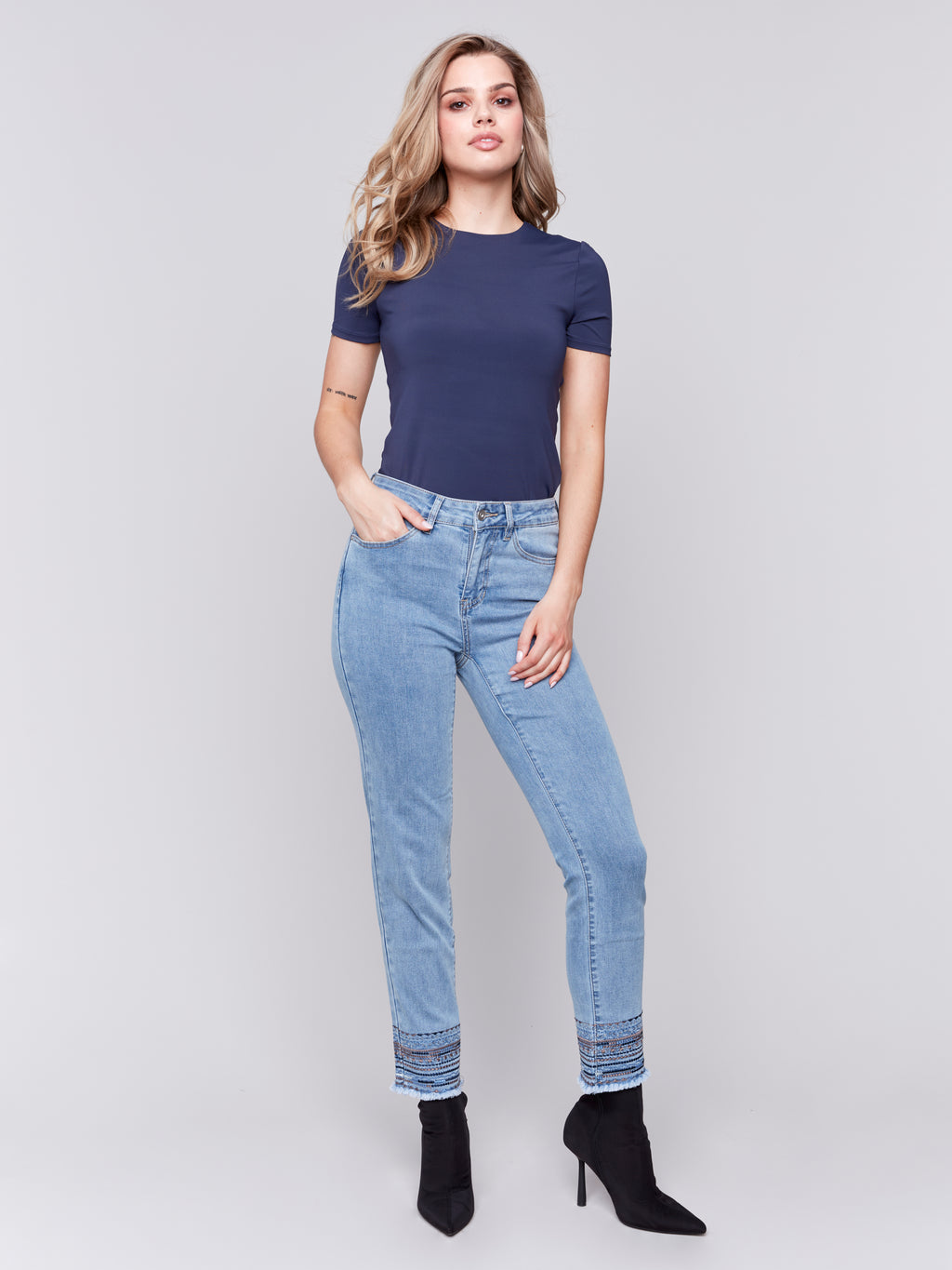 Charlie B Embroidered Slim Denim Jean