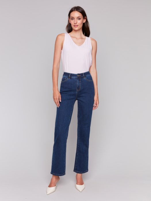 Charlie B Charlotte Straight Leg Pant with Inside Elastic at Waistband - Indigo