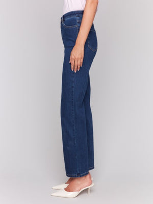Charlie B Charlotte Straight Leg Pant with Inside Elastic at Waistband - Indigo