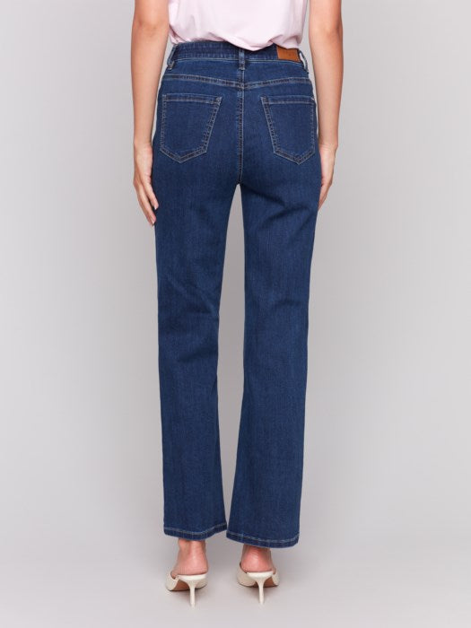 Charlie B Charlotte Straight Leg Pant with Inside Elastic at Waistband - Indigo