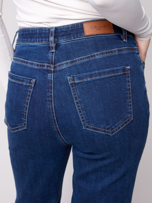 Charlie B Charlotte Straight Leg Pant with Inside Elastic at Waistband - Indigo