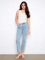 Charlie B Charlotte Straight Leg Pant with Inside Elastic at Waistband - Light Blue
