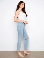 Charlie B Charlotte Straight Leg Pant with Inside Elastic at Waistband - Light Blue