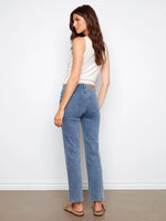 Charlie B Charlotte Straight Leg Pant with Inside Elastic at Waistband - Medium Blue
