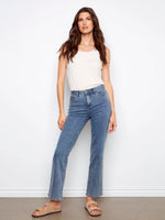 Charlie B Charlotte Straight Leg Pant with Inside Elastic at Waistband - Medium Blue