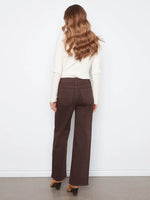 Charlie B Wide Leg Colored Twill Pants with All Over Front Embroidery - Coffee