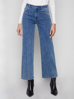 Charlie B Wide Leg Jeans With All-Over Hearts