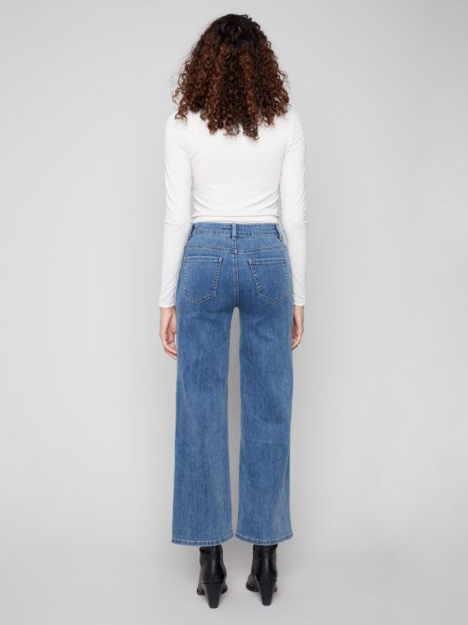 Charlie B Wide Leg Jeans With All-Over Hearts