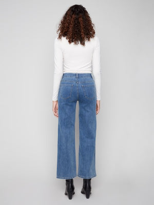 Charlie B Wide Leg Jeans With All-Over Hearts