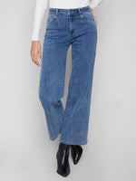 Charlie B Wide Leg Jeans With All-Over Hearts