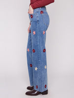 Charlie B Wide Leg Jeans with Flower Patches