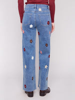 Charlie B Wide Leg Jeans with Flower Patches
