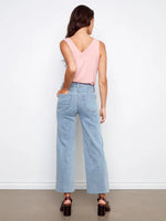 Charlie B Floral Embroidered Wide Leg Jeans - Light Blue