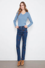 Charlie B Floral Embroidered Straight Leg Denim Pants