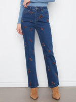 Charlie B Floral Embroidered Straight Leg Denim Pants