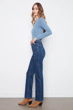 Charlie B Floral Embroidered Straight Leg Denim Pants
