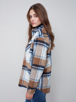 Charlie B Plaid Flannel Shirt Jacket in Truffle