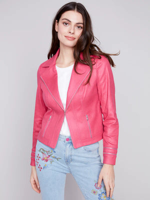 Charlie B Vintage Strech Faux Suede Jacket - Punch