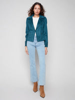 Charlie B Vintage Textured Faux Suede Jacket- Evergreen