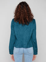 Charlie B Vintage Textured Faux Suede Jacket- Evergreen