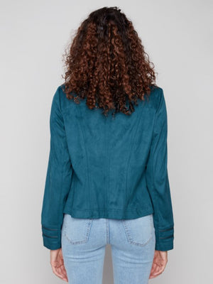 Charlie B Vintage Textured Faux Suede Jacket- Evergreen
