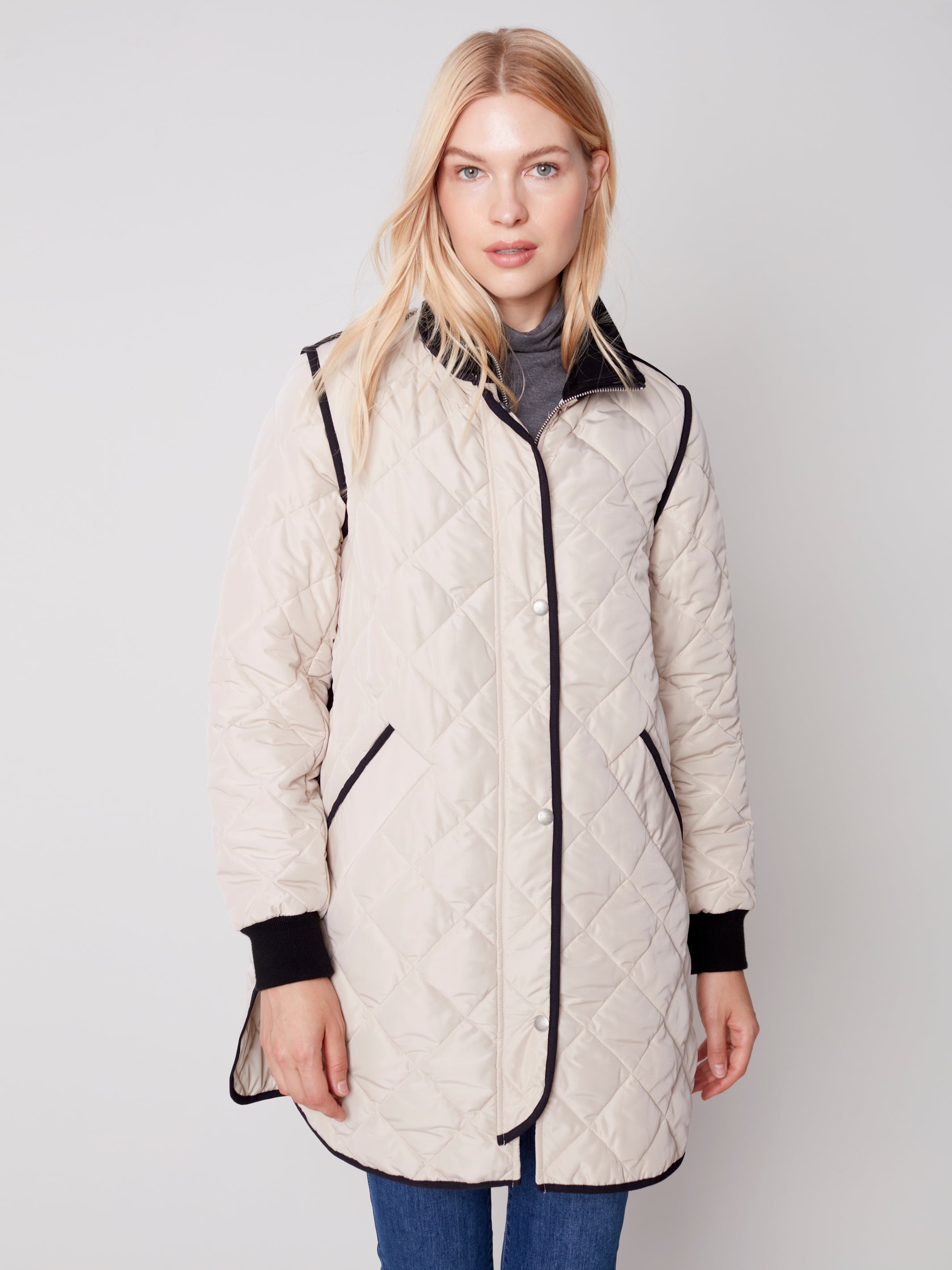 Charlie B Pleather Quilted Jacket with Rib Knit