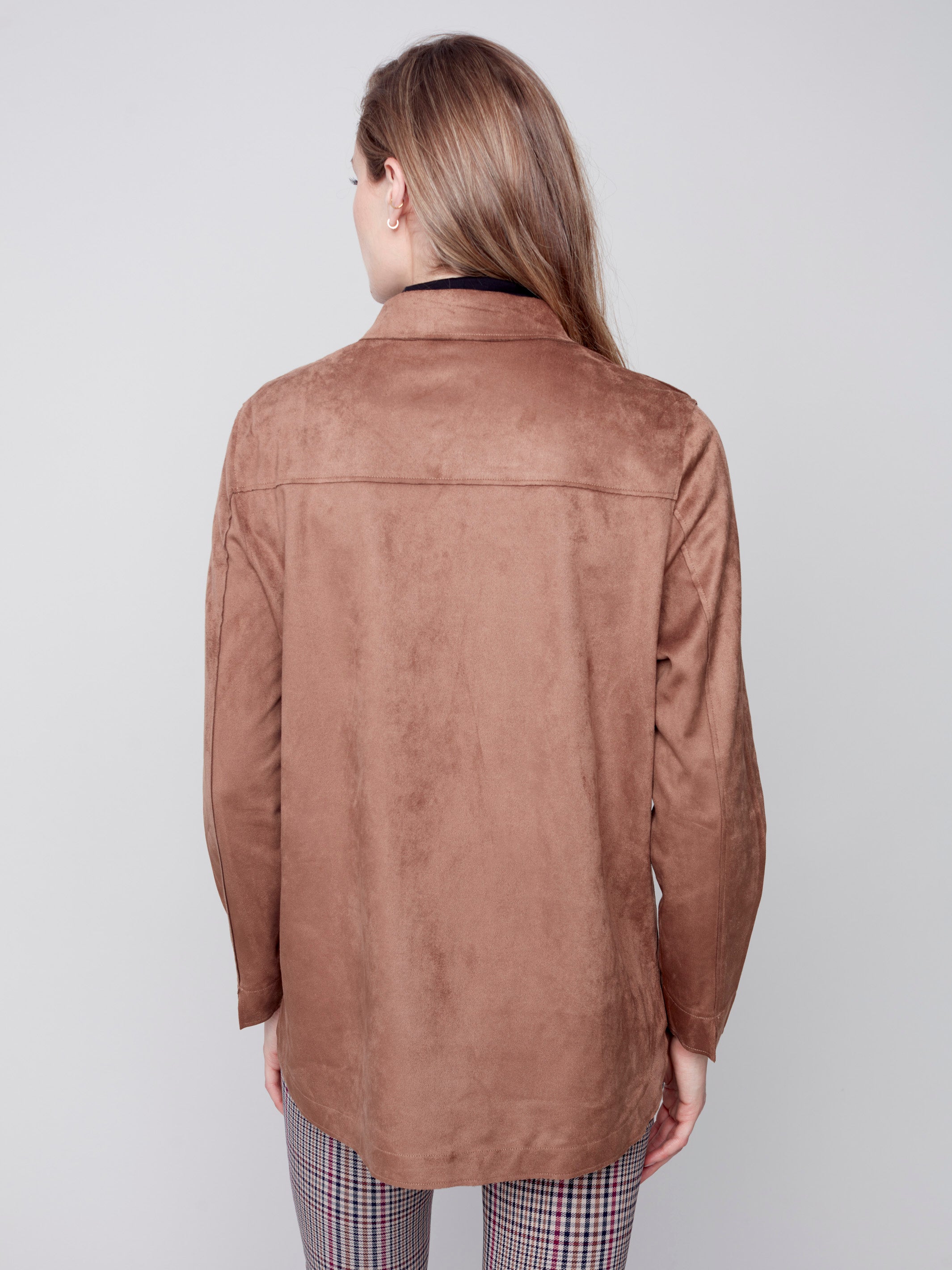 Charlie B Faux Suede Shirt Jacket with Snap Front - Truffle