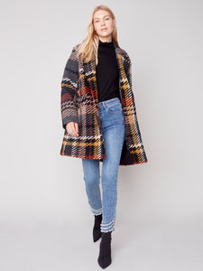 Charlie B Plaid Wool Boucle Coat with Button Front - Gold