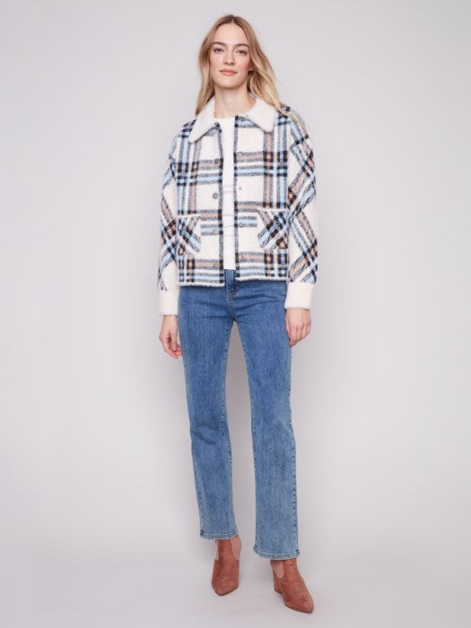 Charlie B Eyelash Yarn Short Jacket with Patch Pocket