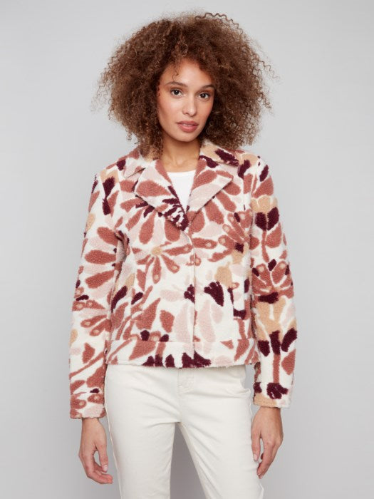 Charlie B Sherpa Flocked Fleece Short Jacket with Hidden Snaps
