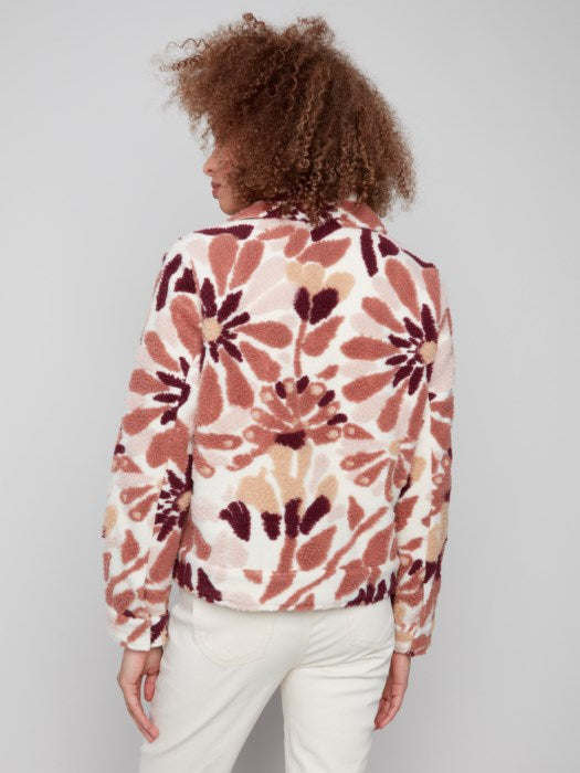 Charlie B Sherpa Flocked Fleece Short Jacket with Hidden Snaps
