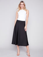 Charlie B Midi Satin Skirt with Elastic Waist Band